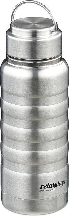 Merkloos Relaxdays Thermosfles - 400 ml - Lekvrije Deksel - Warm en Koud - RVS - Zilver