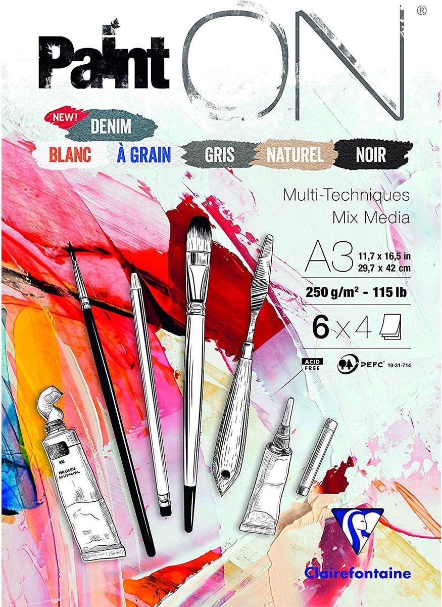 Clairefontaine Paint-ON A3 Formaat Blok - 6 Kleuren 24 vel (250 grams)