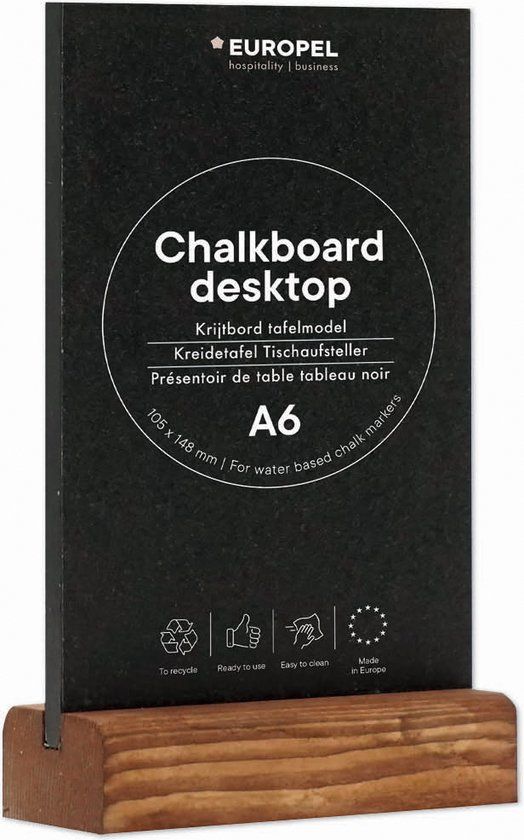 Europel Krijtbord Staand - Tafelmodel – A6 - Hout
