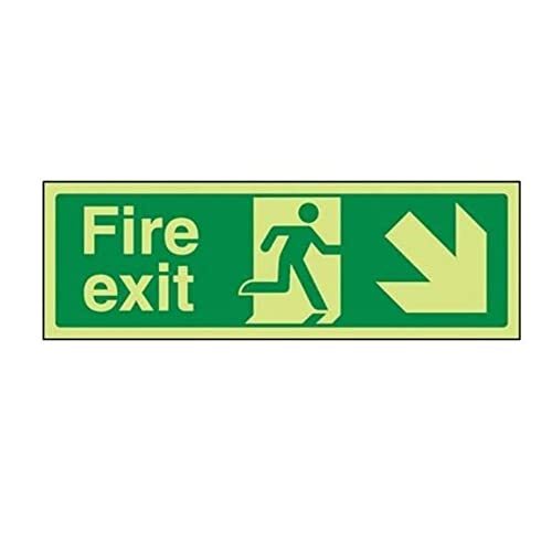 V Safety VSafety Glow In The Dark Fire Exit Arrow Down Right Sign - 600mm x 200mm - Zelfklevende Vinyl