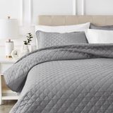 Amazon Basics Plaid, oversized, met stiksel, voor over het bed, donkergrijs, diamantvorm, 220 x 240 cm