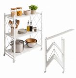 Merkloos Relaxdays Opbergrek metaal - op wielen - 91x71x34 cm - inklapbaar - wit