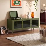 Sicaan EZRA Support TV industriel en métal, 130 cm, 3 portes, noir avec verre trempé