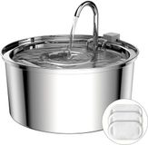 TOMXCUTE Waterfontein voor katten, 3,2 l, kattenfontein van roestvrij staal, met stille pomp en actieve koolfilter met 3 lagen, geschikt voor katten, honden en andere huisdieren