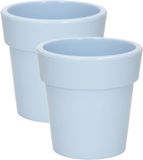 Hega hogar Set van 2x lichtblauwe plantenpotten - kunststof - Ø 25 cm - voor binnen/buiten