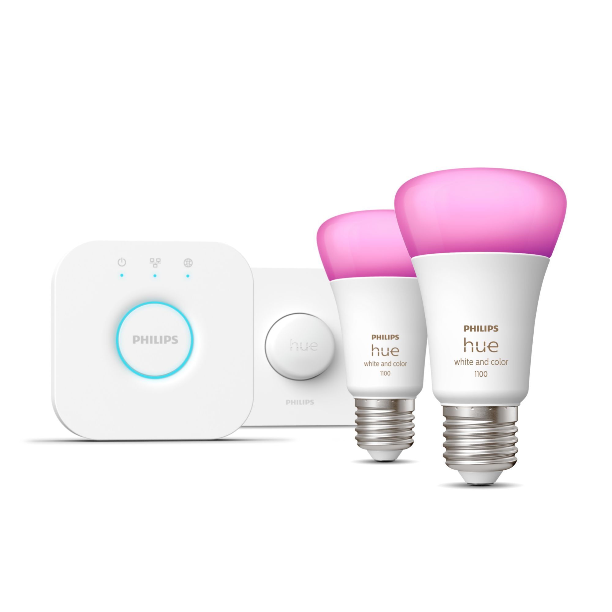 Philips Hue White and Color ambiance Starterkit: 2 E27 slimme lampen (1100) + smart button