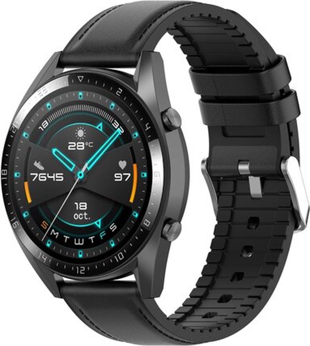 By Qubix Qubix Garmin Approach S12 / S40 / S42 - Leer + siliconen bandje - Zwart