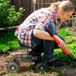Siège de jardin pivotant 360° réglable en hauteur avec plateau à outils, charge max 150 kg, vert