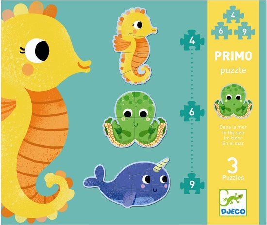 Djeco Primo Puzzel In De Zee - 4 Stukjes - Hout/Karton - Multicolor