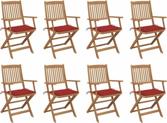 vidaXL Tuinstoelen 8 stuks met kussens massief acaciahout rood