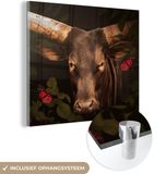 MuchoWow® Glass Painting 50x50 cm - Acrylic Glass Painting - Animals - Cow - Jungle - Photo on Glass - Paintings