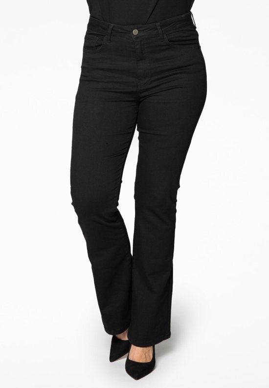 Yoek Grote maten - dames jeans flare - zwart