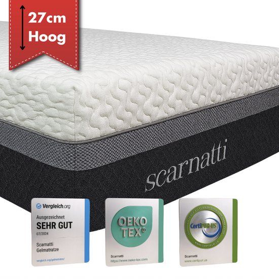 SCARNATTI Premium Matras 160x200 tweepersoons - met Bamboe Tijk - 27 cm extra comfort matrassen 160 x 200 - 2in1 Traagschuim / 2in1 Koudschuim - Logeermatrassen
