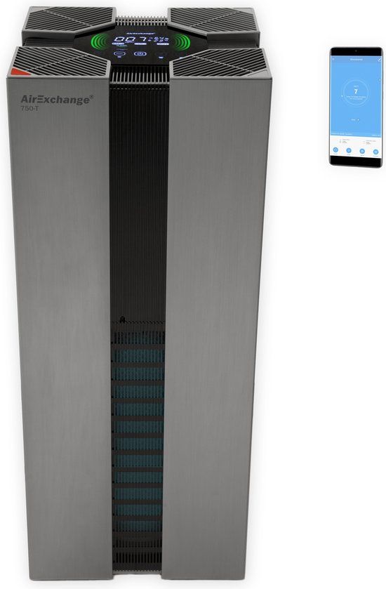 AirExchange 750-T Antraciet Luchtreiniger - HEPA H14, Carbon, Ionisator & UV-C - 120m²