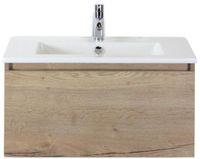BES LED Frozen Badmeubelset 80 cm - Greeplijst in Kleur - Natuur Eiken - Keramische Wastafel Wit 1 Kraangat