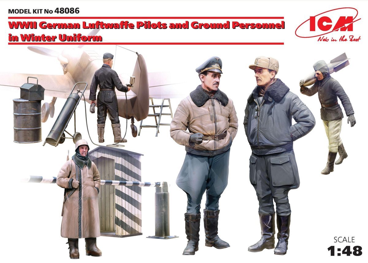 ICM 1:48 48086 WWII German Luftwaffe Pilots + Ground Personnel in Winter Uniform Plastic kit