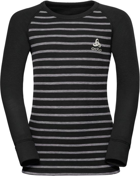 ODLO Suw Top Crew Neck L/S Active Originals Kinderen Sportshirt - Black-Grey Melange Stripes - 104