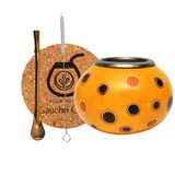 Gaucho Cebar Set voor Yerba Mate thee met natuurlijke kalebassen Ibanez | Pompoen beker en roestvrij stalen rietje Bombilla | Straw for Yerba Mate Tea | Borstel en kurkpad, oranje