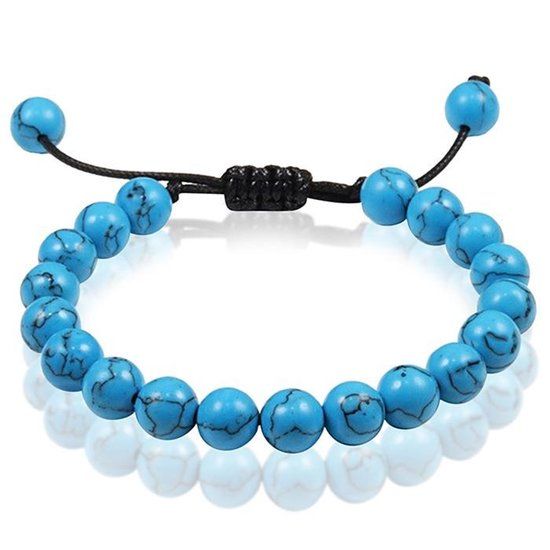 Memphis Verstelbare kralen armband Blauw Natuursteen 8mm