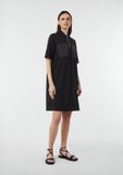 Comma Jurk zwart lange mouw ronde hals kuithoogte polyester 40