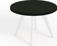 Dekori.Interiors LORA Ronde uitschuifbare eettafel zwart 120/220 cm met wit beukenhouten onderstel – Scandinavisch, loft