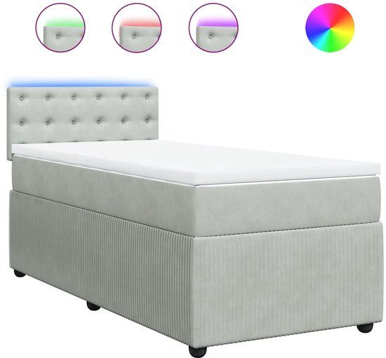 vidaXL Boxspring met matras fluweel lichtgrijs 90x190 cm