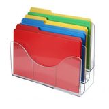 Azar Displays 250099 Wandorganizer met drie niveaus voor mappen en brochures met scheidingswanden, documentenmap van acryl, transparant
