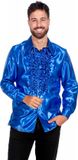 Wilbers & Wilbers Jaren 80 & 90 Kostuum | Blauwe Ruchesblouse Satijn Foute Disco | Maat 64 | Carnaval kostuum | Verkleedkleding
