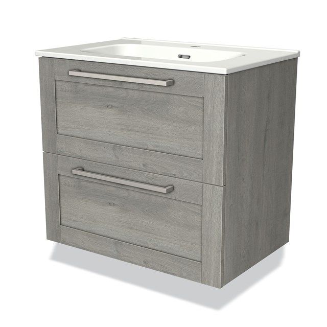 Maxaro Badkamermeubel 70cm Modulo Grijs Eiken 2 Lades Kader Wastafel Keramiek