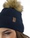 Vivisence Dames Wintermuts - Zachte Acrylbrei Met Pompom Van Imitatiebont - Donkerblauw