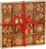 BRUBAKER décorations de sapin de Noël en paille, set de 48 pièces - étoiles, cœurs, anges jusqu'à 6,5 cm
