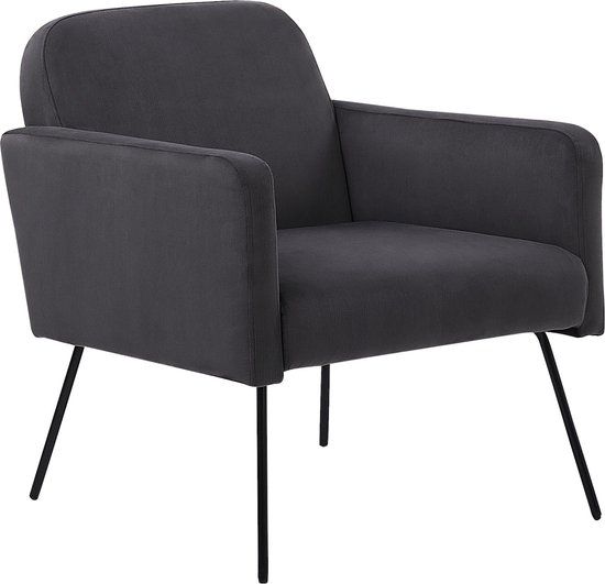 Beliani NARKEN - Retro Fauteuil - Grijs Fluweel - Met Lendesteun