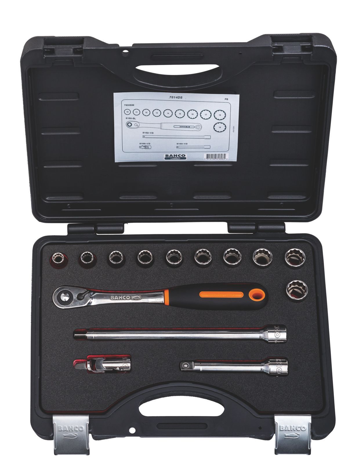 Bahco Doppenset 1/2" | slanke ratel | twaalfkant | metrisch - 14-delig - koffer - 7814DS