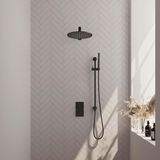 Brauer Black Edition Thermostatische Regendoucheset Inbouw - Hoofddouche 30 cm - Rechte Wandarm - 3 Weg - Handdouche Staaf - Doucheslang - Geintegreerde Glijstang - Mat Zwart