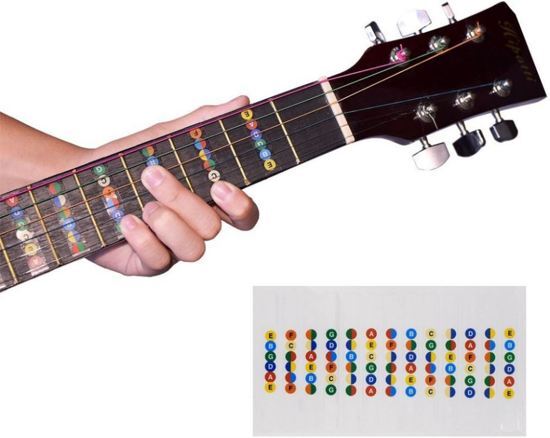 Ardran & Tookar Gitaar fretboard stickers â€“ Guitar Chords - Gitaarakkoorden sticker - Gekleurde fret stickers voor het leren spelen van gitaar â€“ 12 stickers Doorzichtig