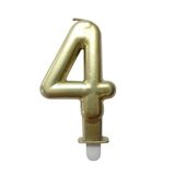Homéa Birthday Candle Number 4 with Plastic Holder, Height 7.5 cm, Gold