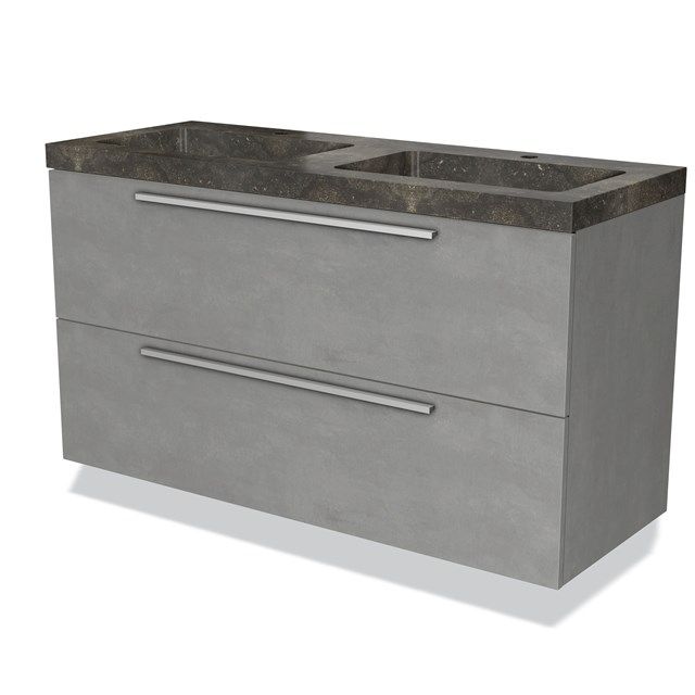 Maxaro Badkamermeubel 120cm Modulo Lichtgrijs Beton 2 lades Vlak Wastafel Natuursteen Blue Stone
