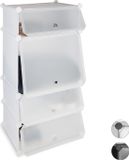 Merkloos Relaxdays schoenenkast kunststof, met 4 vakken, steekstysteem, voor 8 paar, HxBxD: 91x49x36,5 cm, gesloten, in het wit
