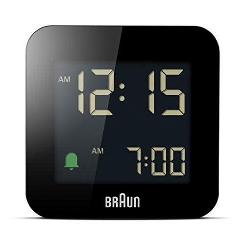 Braun BC-08-B Digitale wekker voor reizen, LCD-display, snooze-functie, achtergrondverlichting, matzwart
