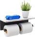 OEM Matzwarte dubbele toiletrolhouder met plank, keukenrolhouder voor wandmontage