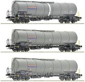 Roco 6600197 Goederenwagen DC Set van drie 4-assige ketelwagens, genus Zacns, de NACCO
