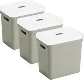 Sunware Sigma Home Opbergboxen met Deksel - 3x - Kunststof - 25 Liter - Lichtgroen - 35 x 25 x 36 cm