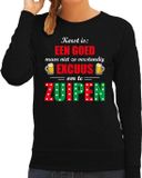 Bellatio Decorations Shoppartners Bv Kerst goed excuus om te zuipen - Foute Kerst Sweater - Kersttrui - Zwart - Dames - Maat M