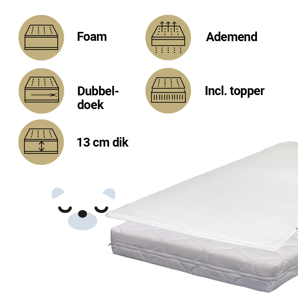 ZZZOO Matras Kleuterbed + Topper 80x160 Airgosafe Beer