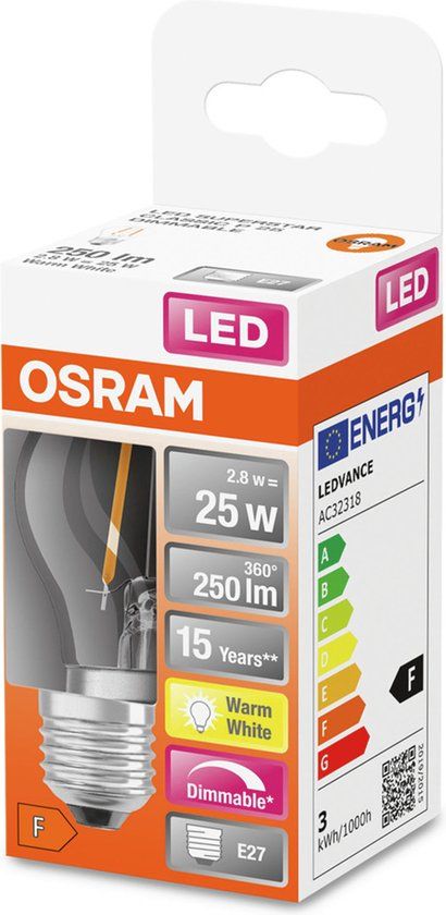 Osram LED lamp E27 - 2.8W (25W) - Warm Wit - Dimbaar
