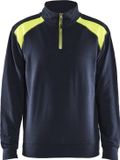 Blåkläder Sweatshirt bi-colour met halve rits 3353-1158 - Donker marineblauw/High Vis Geel - XL