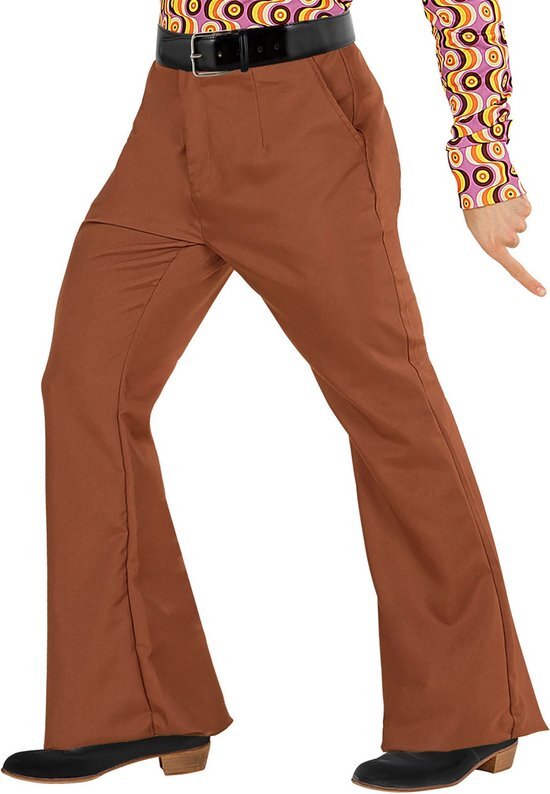 Widmann Hippie Kostuum Groovy Gandalf 70s Heren Broek Bruin Man XXL Carnaval kostuum Verkleedkleding