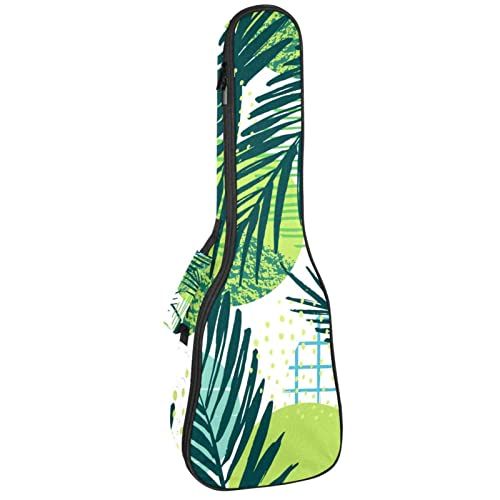 Mersov Concert Ukelele Rugzak, Heavy Duty Ukulele Case Bag met Opslag, Sopraan Concert Tenor Ukelele 10 MM Gewatteerde Tas Groene Bladeren Tropische Palm