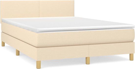 vidaXL Boxspring met matras stof crèmekleurig 140x190 cm