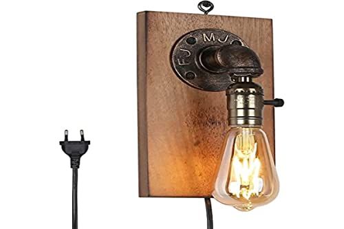 BarcelonaLED Vintage Industrial Wall Lamp with Wood Handle and Switch